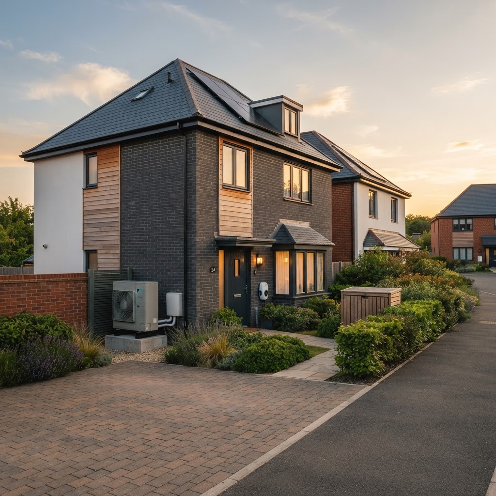 Modern home with an air source heat pump