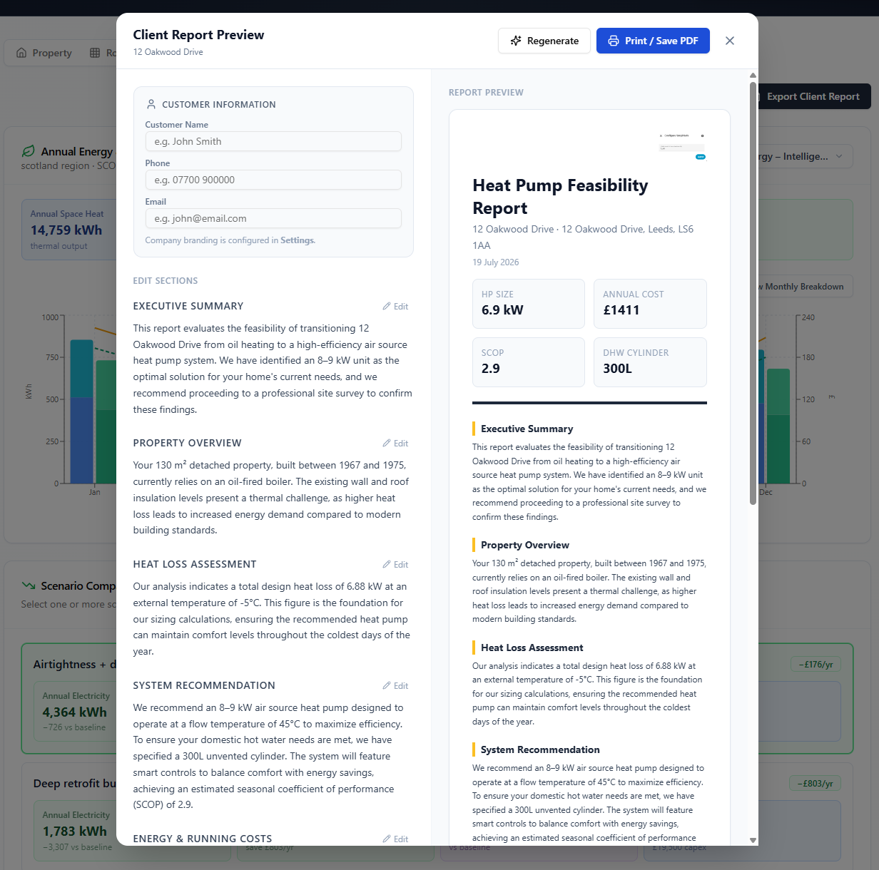 Professional client report preview